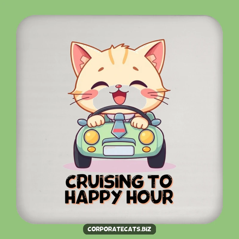 Funny Cat Driver Coaster Set - Protect Surfaces with Necktie Cat Style