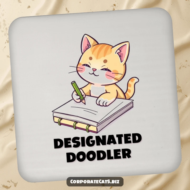 Funny drink coasters featuring a creative cat sketching in a notepad, adding artistic flair and humor to any table.