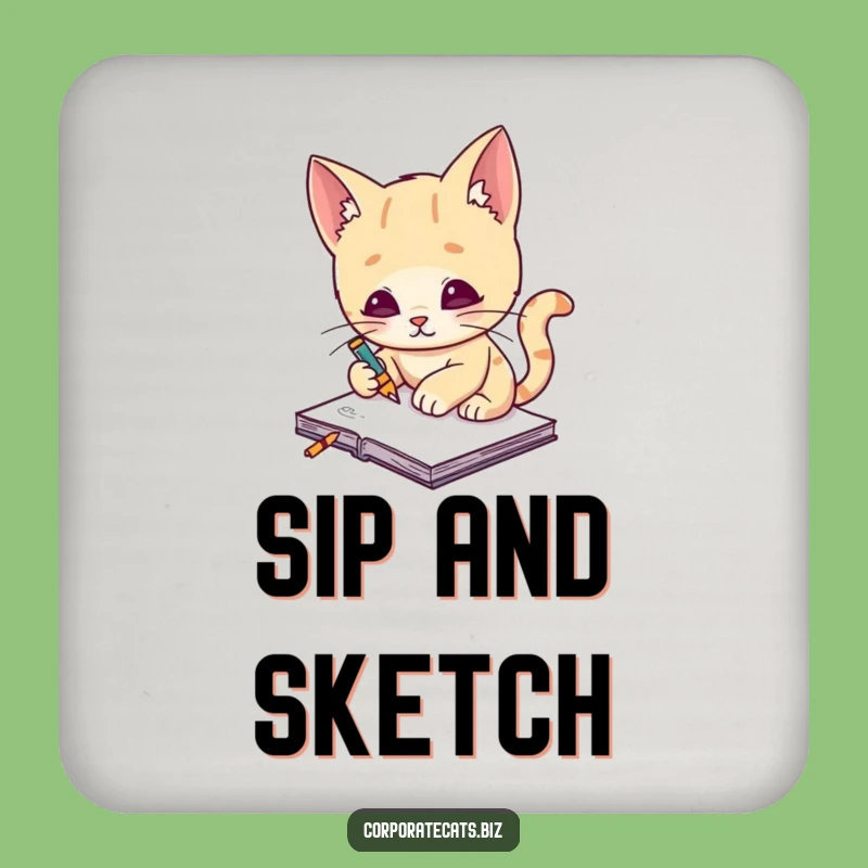 Funny Cat Artist Drink Coaster: Protect Surfaces with a Sketching Feline