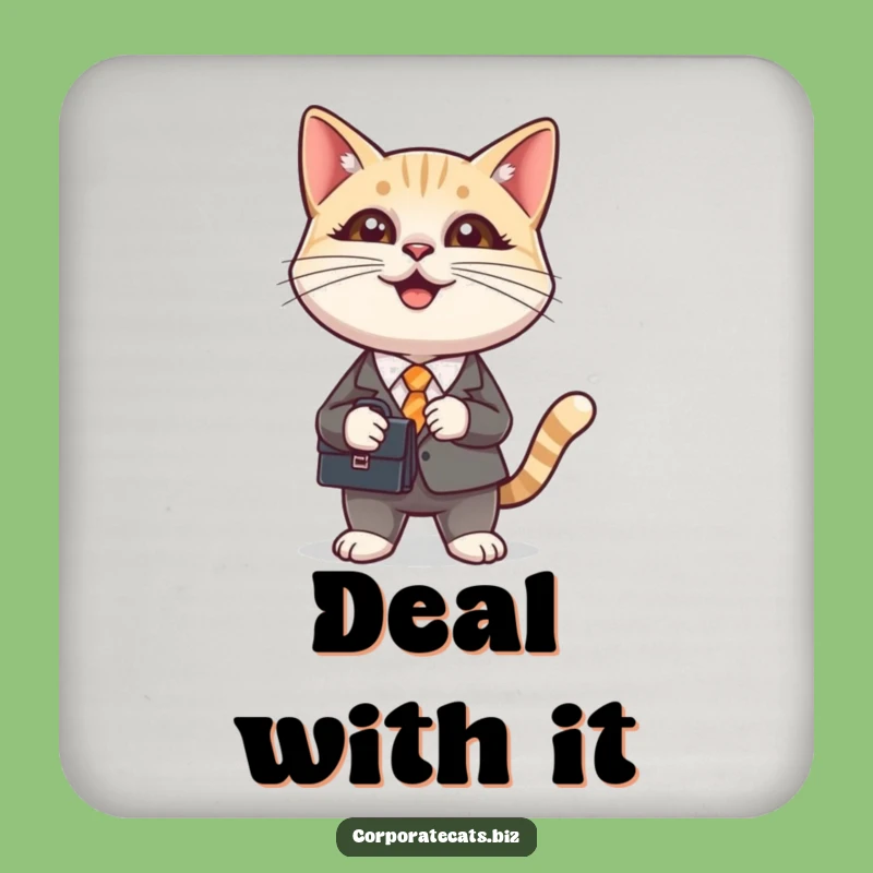 Funny Cat in Suit Holding Briefcase Coaster: Protect Surfaces with Hilarious Style