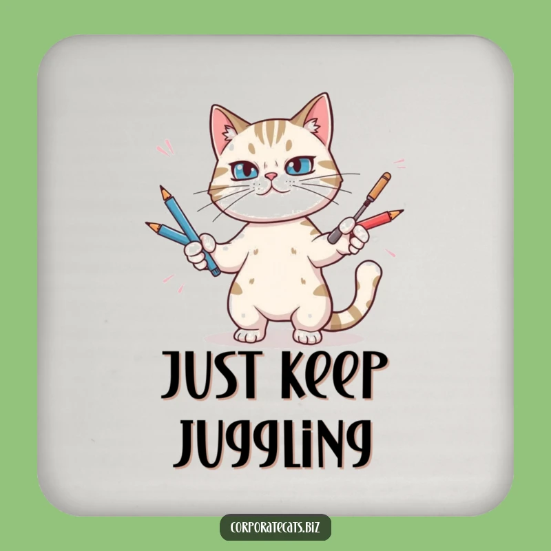 Funny Cat Juggling Pens Coaster Set - Hilarious Protection for Your Surfaces