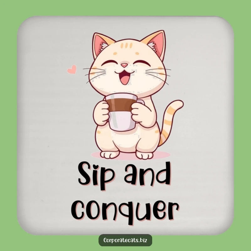 Funny Drink Coaster: Cat's Mini Coffee Cup Triumph - Protect Surface Humor Gift!