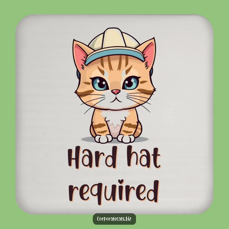 Funny Hard Hat Cat Coaster: Protect Surfaces with Hilarious Construction Style