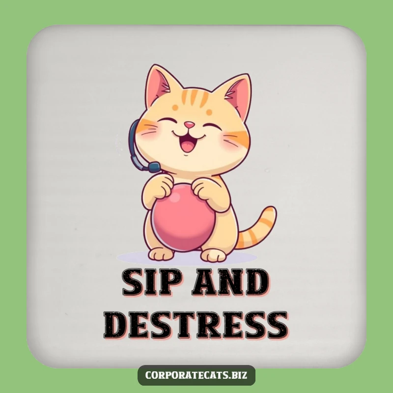 Funny Coaster: Headset Stress Ball Cat, Protect Surfaces Funny Gift