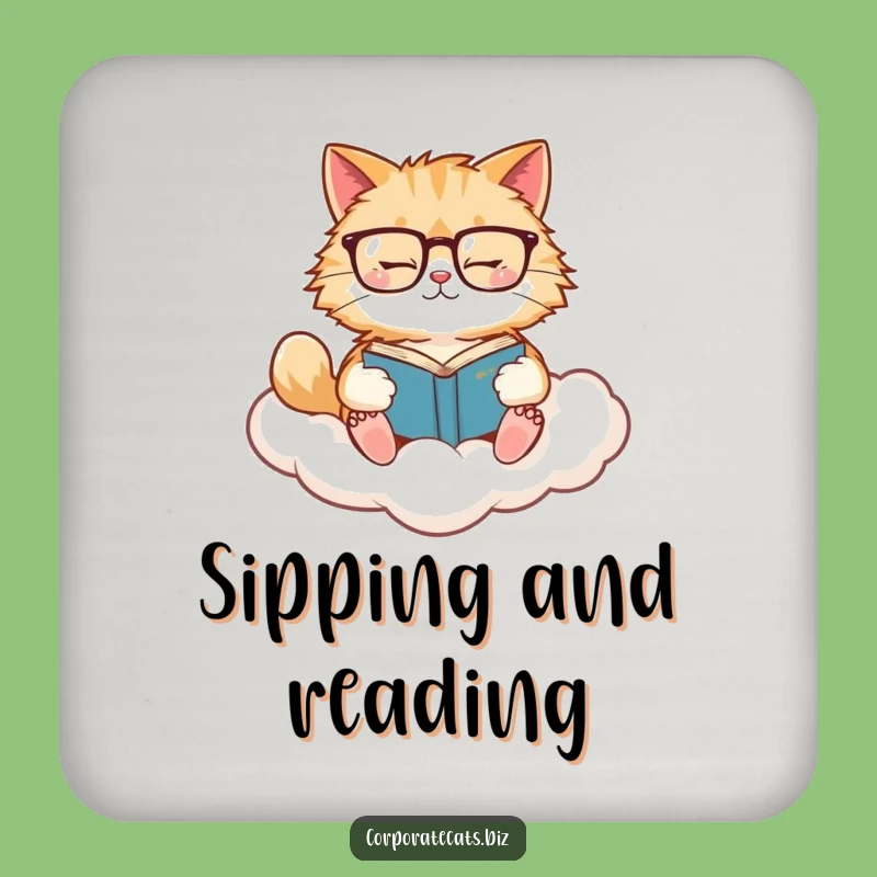 Funny Cat Coasters: Protect Surfaces with a Reading Cat on a Cloud, Fun Funny Gift