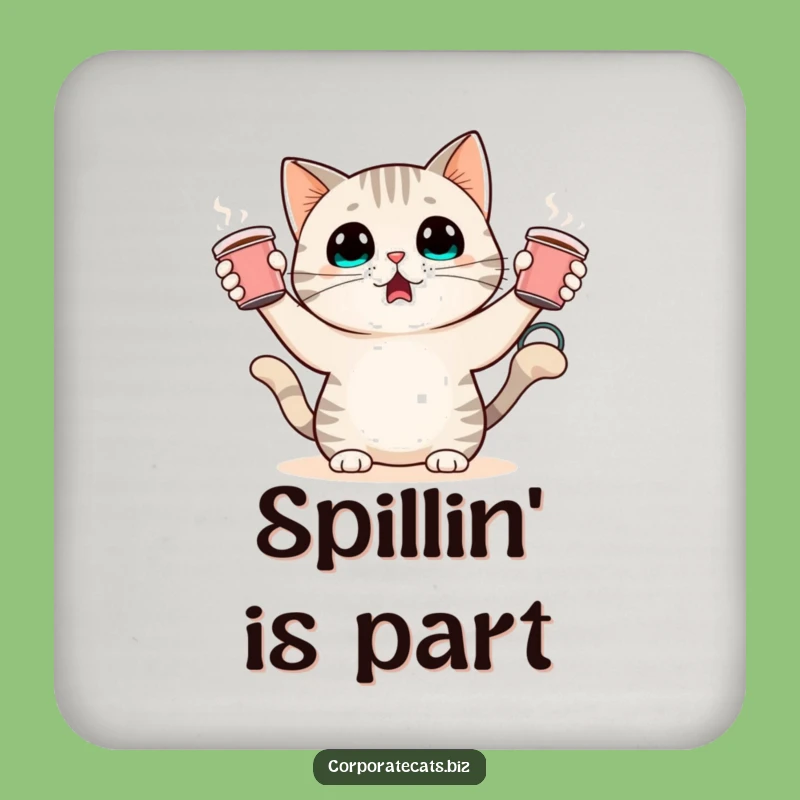 Funny Surprised Cat Coaster: Juggling Coffee Cups, Protect Surfaces with Hilarious Flair