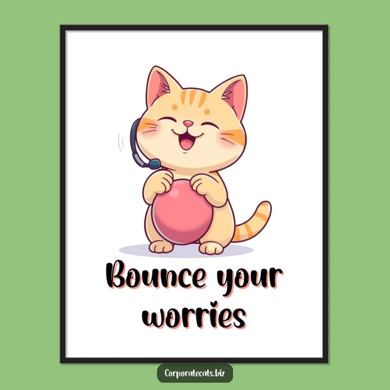 Funny Cat Poster: Headset Stress Ball Art, Calm Vibes Funny Gift Decor