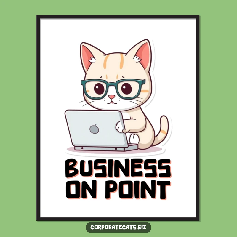 Funny Focused Cat Laptop Glasses Poster: Intellectual Art & Humorous Decor Gift