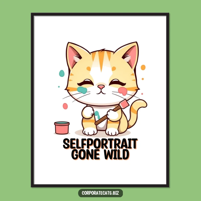 Funny Cat Artist Art Print: Paint Face Poster - Unique Funny Gift!