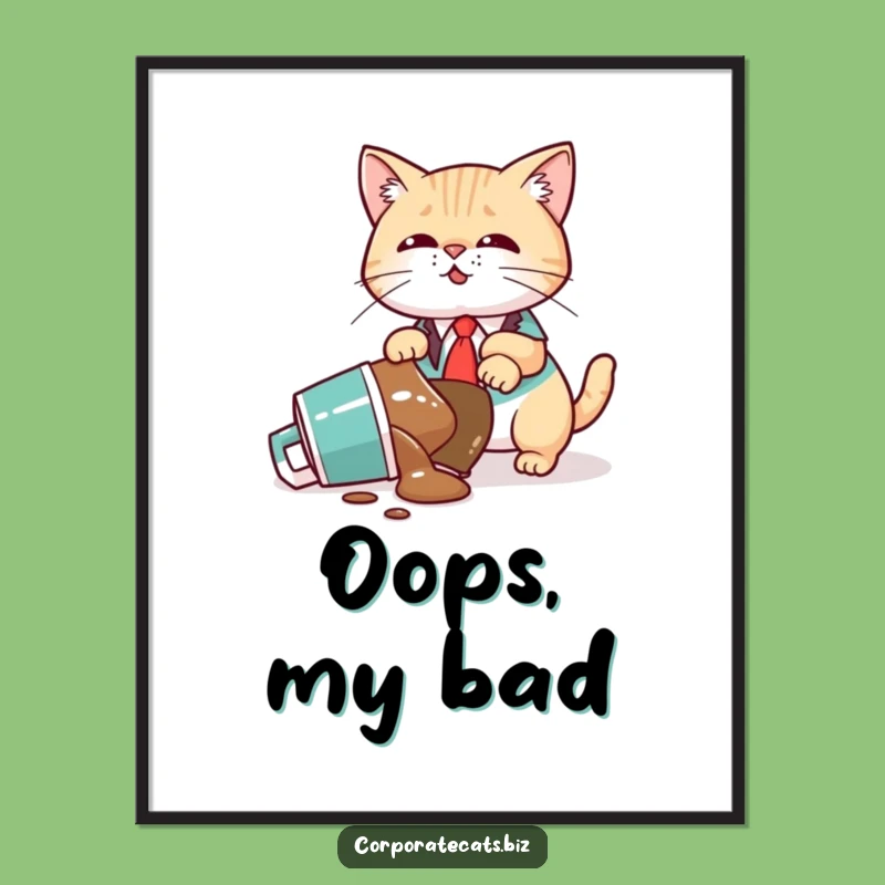 Funny Cat Executive Art Print: Coffee Catastrophe Poster - Unique Funny Gift!