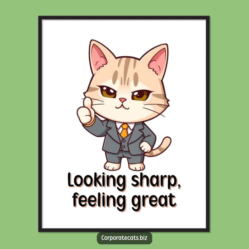 Funny Determined Cat Suit Thumbs-Up Poster: Motivational Art & Humorous Decor Gift