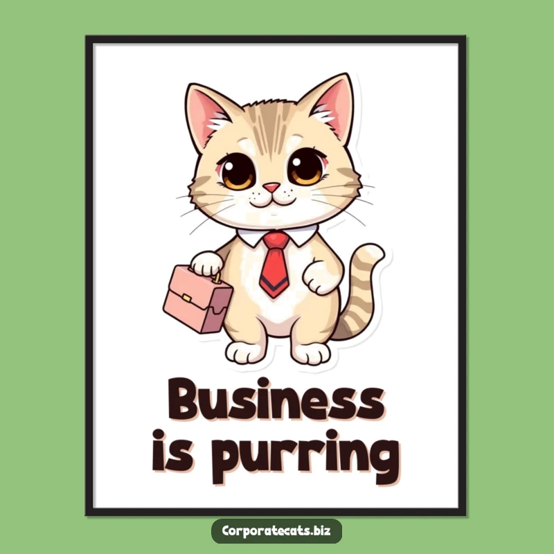 Funny Office Cat Poster: Cute Cat in Tie, Motivational Wall Art, Unique Funny Gift