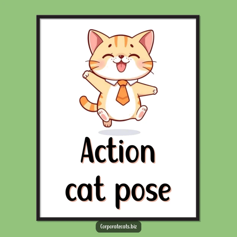 Funny Playful Cat Tie Jump Poster: Hilarious Feline Action Wall Art