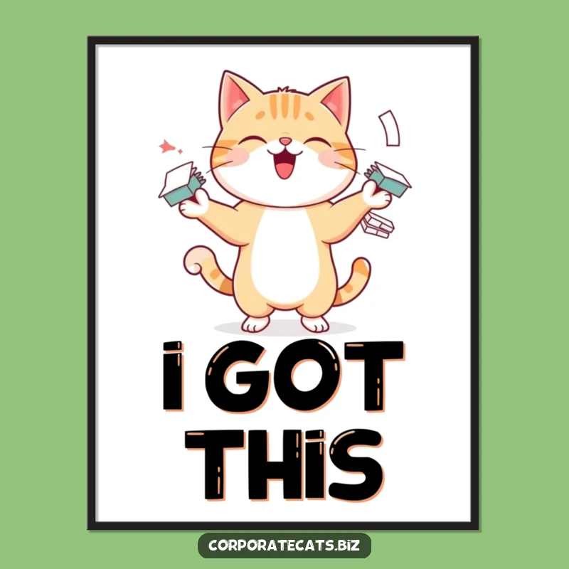 Funny Juggling Cat Poster - Hilarious Office Decor and Cat Art Gift