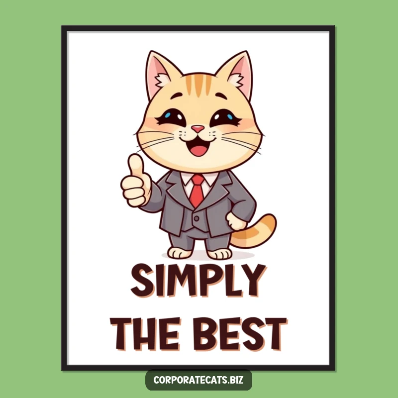 Funny Winner Cat Poster: Smiling Cat in Suit, Motivational Art, Unique Funny Gift
