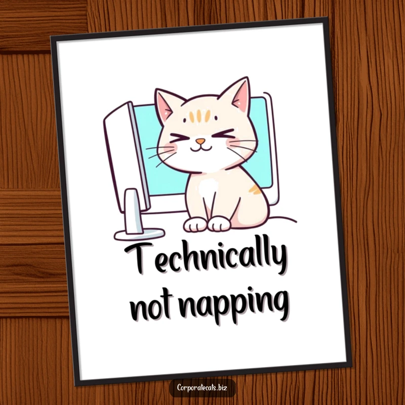 Funny crossed-eyed cat poster, eyes unfocused at a digital screen, adding a touch of relatable internet meme humor.