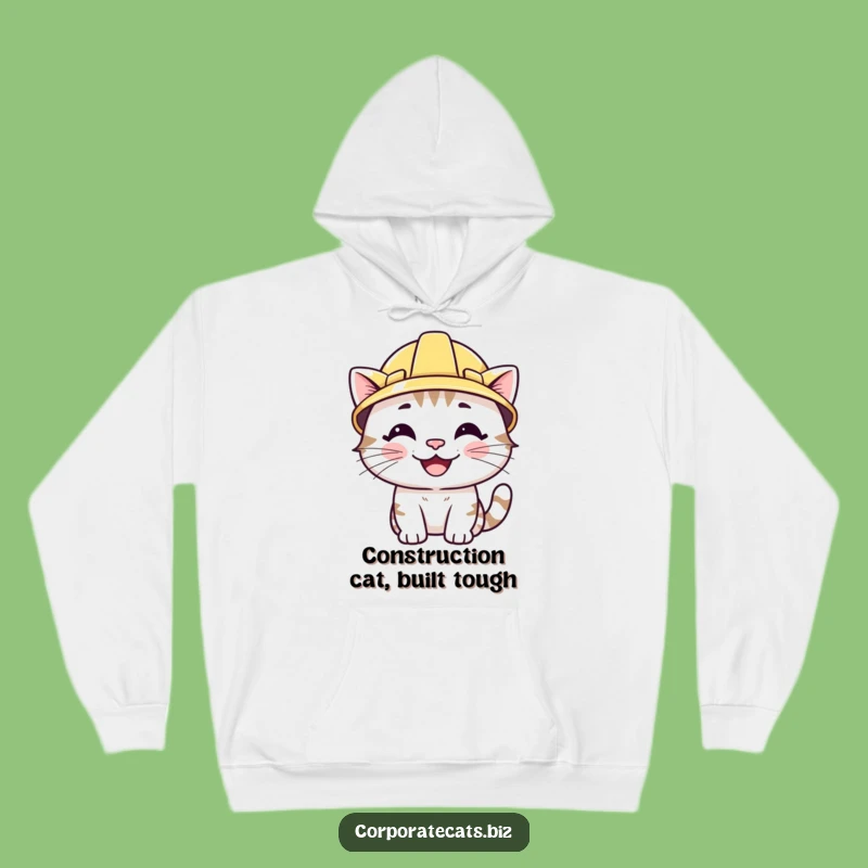 Funny Smiling Cat Hoodie: Wearing Hard Hat, Cozy and Hilarious Gift for Workers