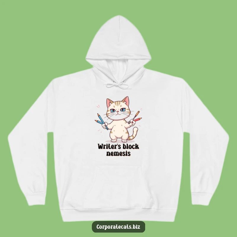 Funny Cat Juggling Pens Hoodie - Cozy and Hilarious Gift for Workaholics
