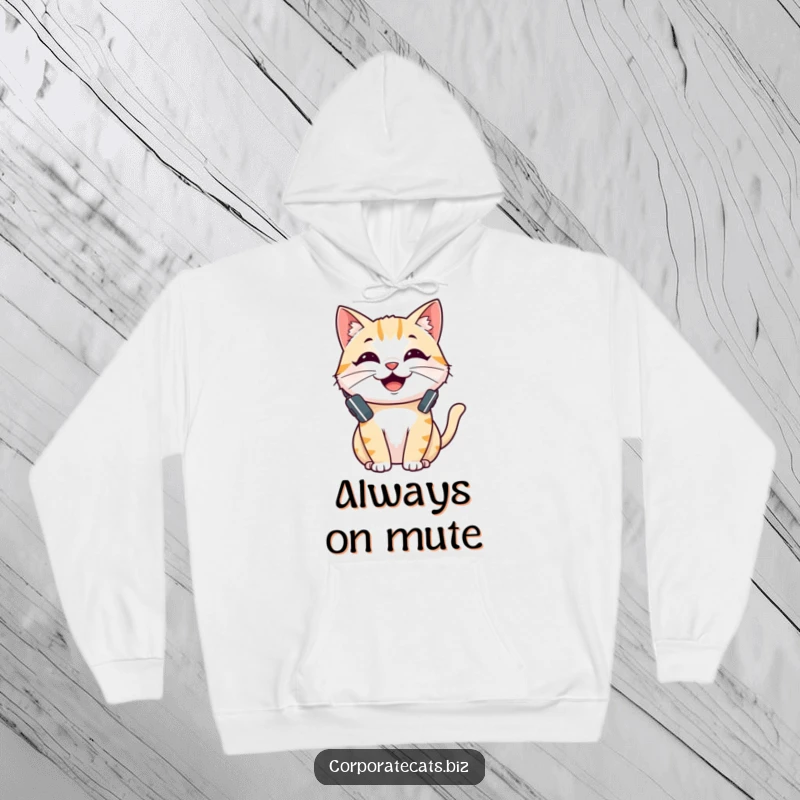 Funny hoodie featuring a cheerful cat with a headset, ready to talk, offering warmth and humor for all-day wear.