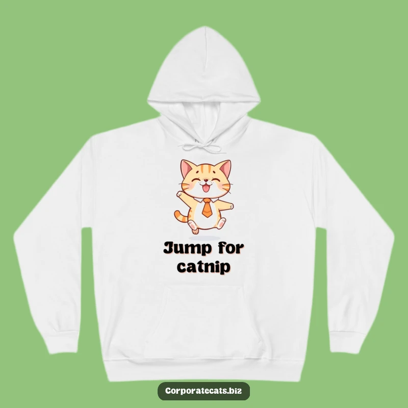 Funny Playful Cat Tie Jump Hoodie: Cozy & Hilarious Energetic Feline Apparel