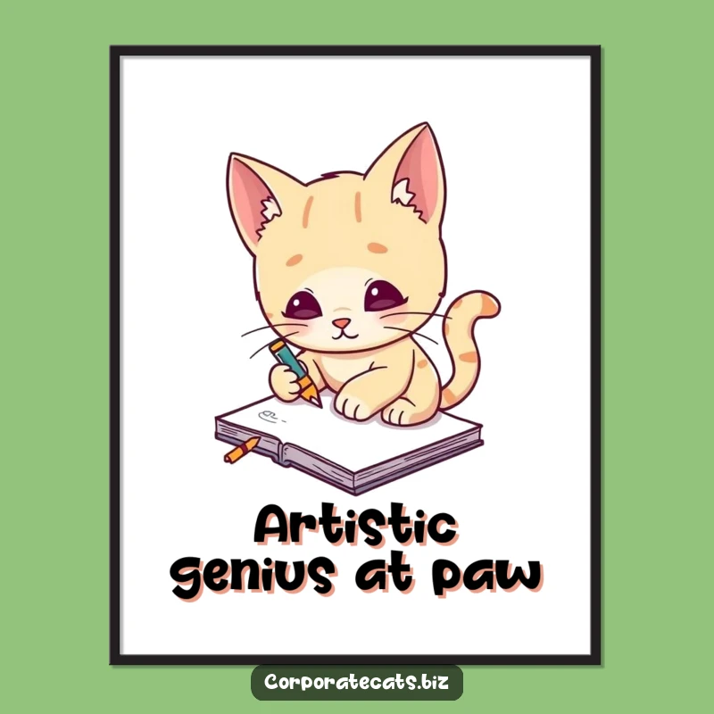Free Printable Wall Art: Funny Cat Artist Sketching Decor - Downloadable Home Art