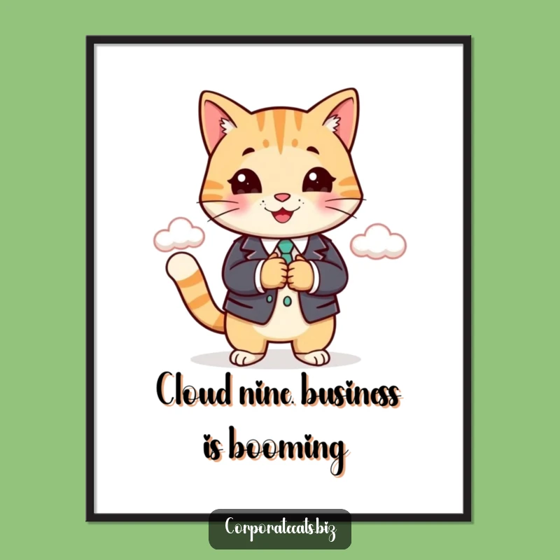Free Printable Funny Cat Business Art: Hilarious Boss Cat Cloud Handshake Downloadable Decor