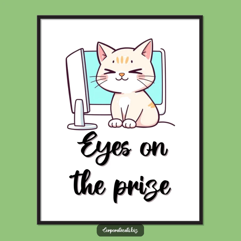 Free Printable Wall Art: Crossed-Eyed Cat at Computer - Funny Downloadable Decor for Home