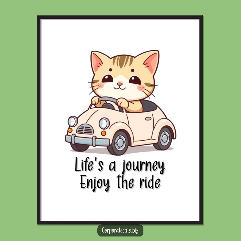 Free Printable Cat Driving Art: Funny Wall Decor Downloadable Gift for Cat Lovers