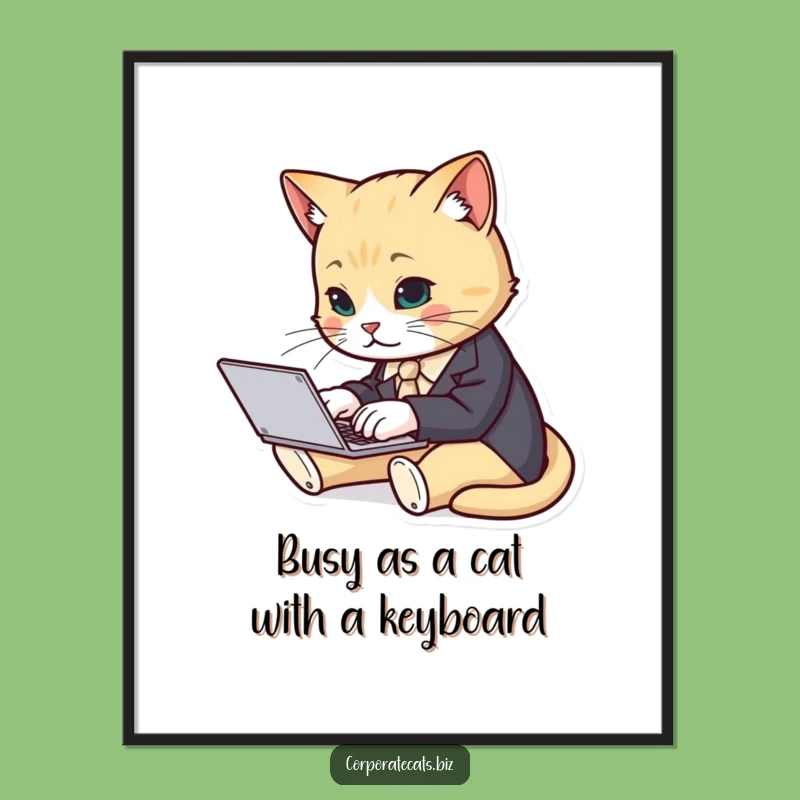 Free Printable Wall Art: Business Cat Laptop - Humorous Downloadable Office Decor