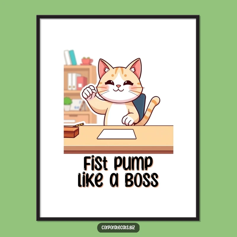 Free Printable Wall Art: Fist Pump Cat Triumph - Humorous Downloadable Motivational Decor