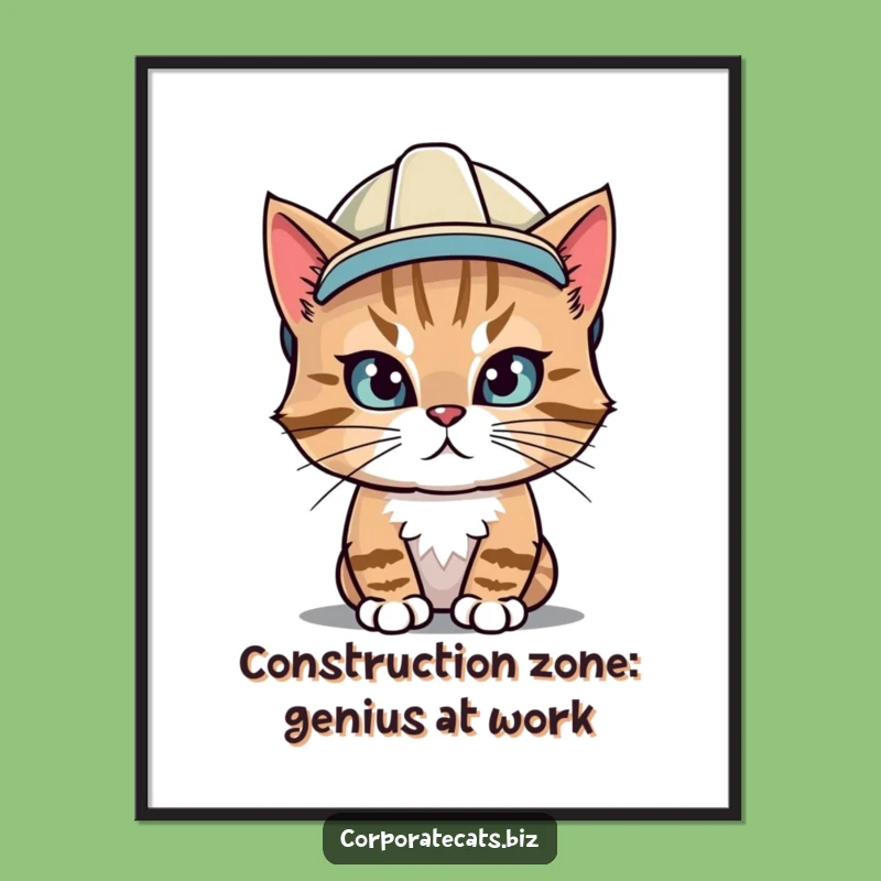 Free Printable Wall Art: Hard Hat Cat Decor, Downloadable Humor for Workshops & Offices