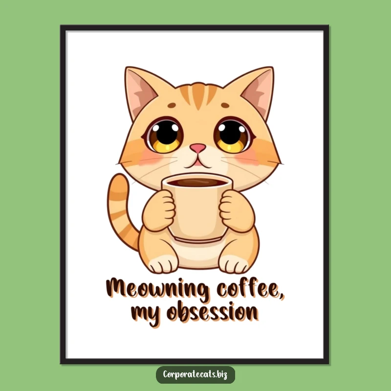 Free Printable Wall Art: Surprised Coffee Cat Funny Downloadable Decor
