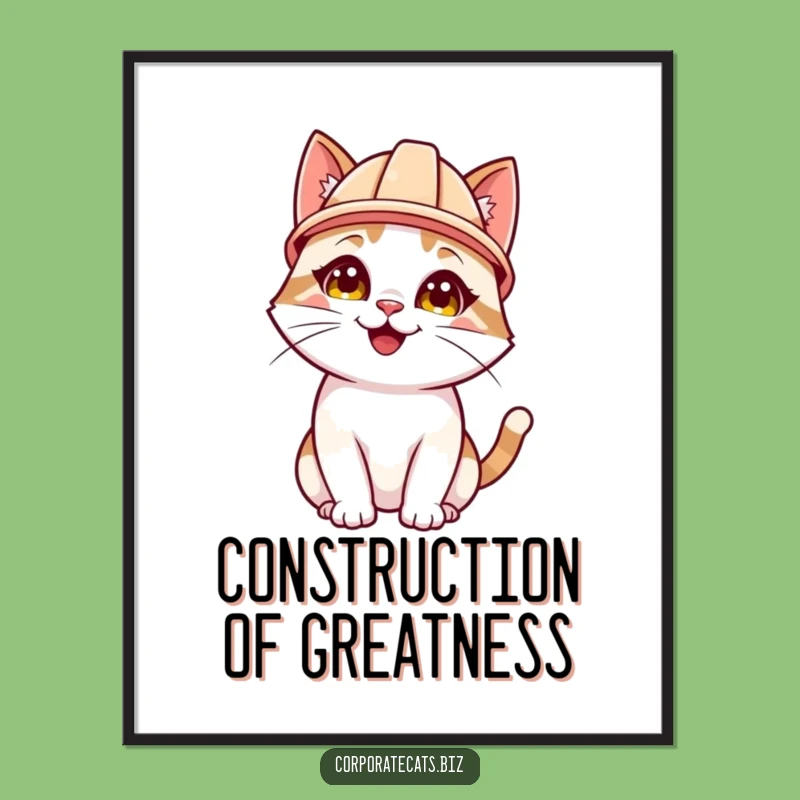 Funny Free Printable Cat Wall Art: Hard Hat Cat Attentive Downloadable Decor