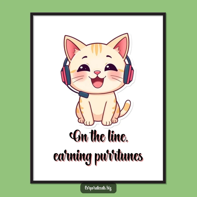 Funny Free Printable Wall Art: Cheerful Cat Headset - Quirky Downloadable Decor!