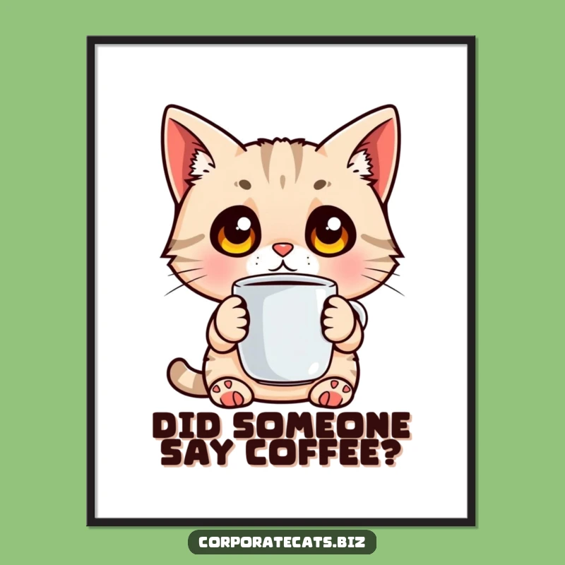 Funny Free Printable Wall Art: Surprised Cat Coffee - Quirky Downloadable Decor!