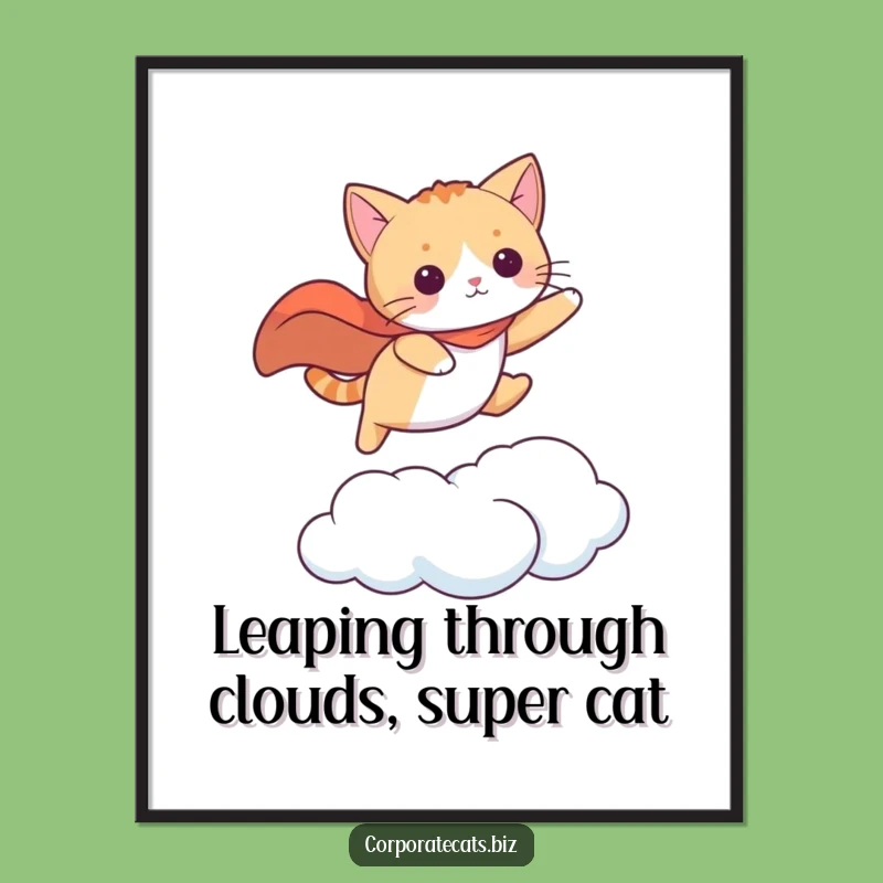 Free Printable Funny Superhero Cat Wall Art: Adventure Cat Leap Downloadable Decor
