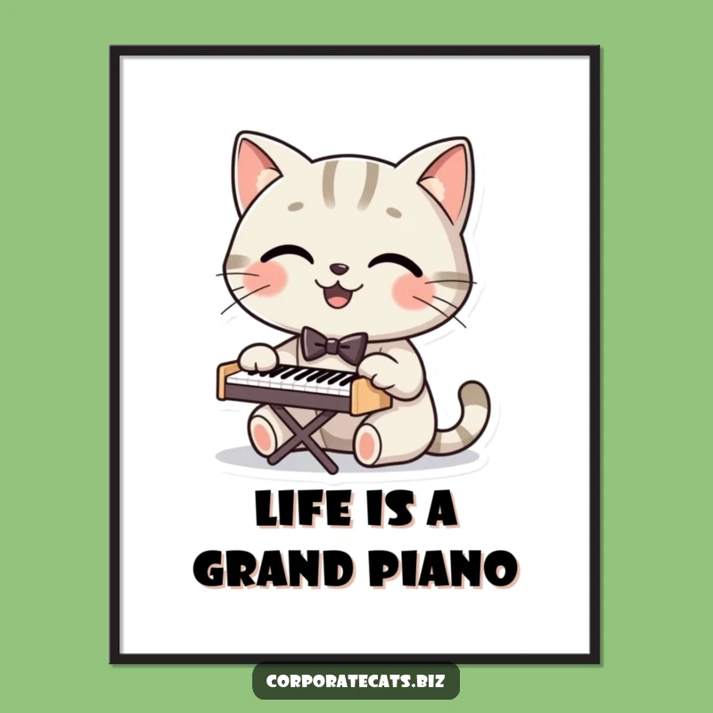 Free Printable Wall Art: Dapper Cat Pianist, Humorous Downloadable Decor for Music Lovers