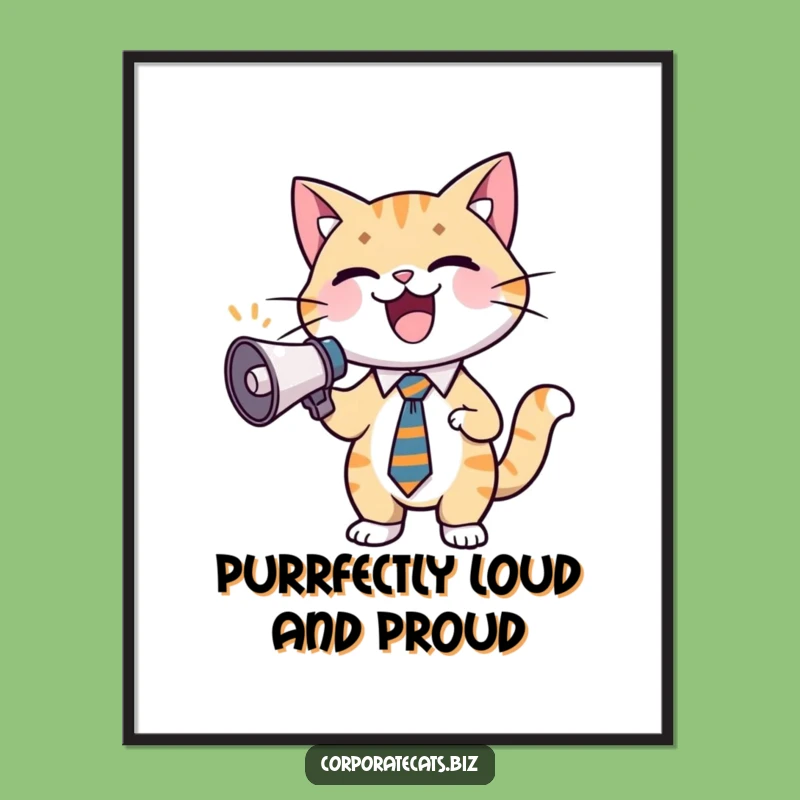 Free Printable Wall Art: Cheering Cat in Tie, Humorous Downloadable Decor Piece!