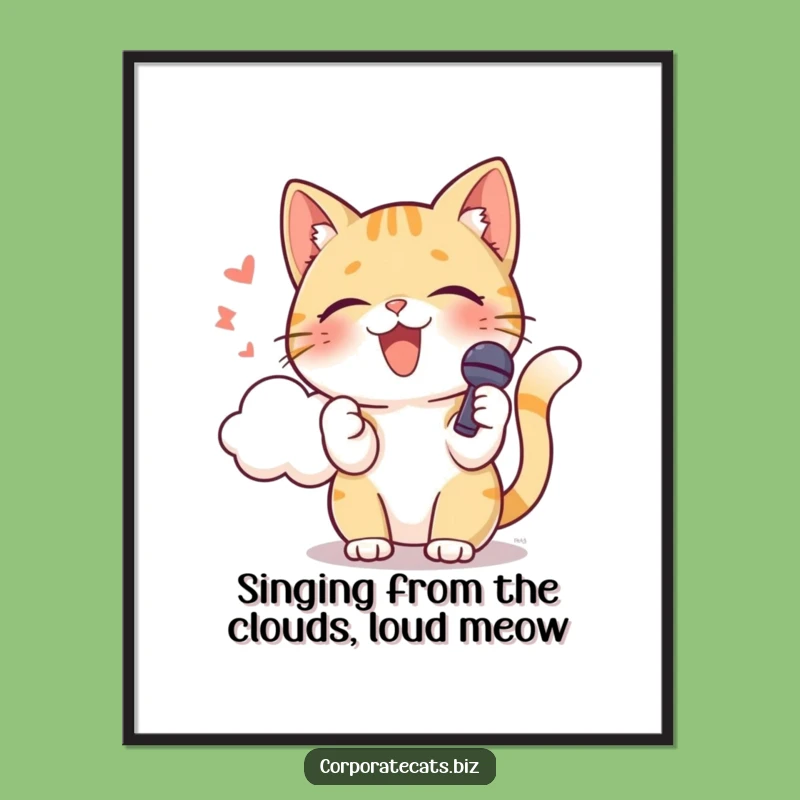 Free Printable Funny Singing Cat Wall Art: Star Performer Cat Microphone Downloadable Decor