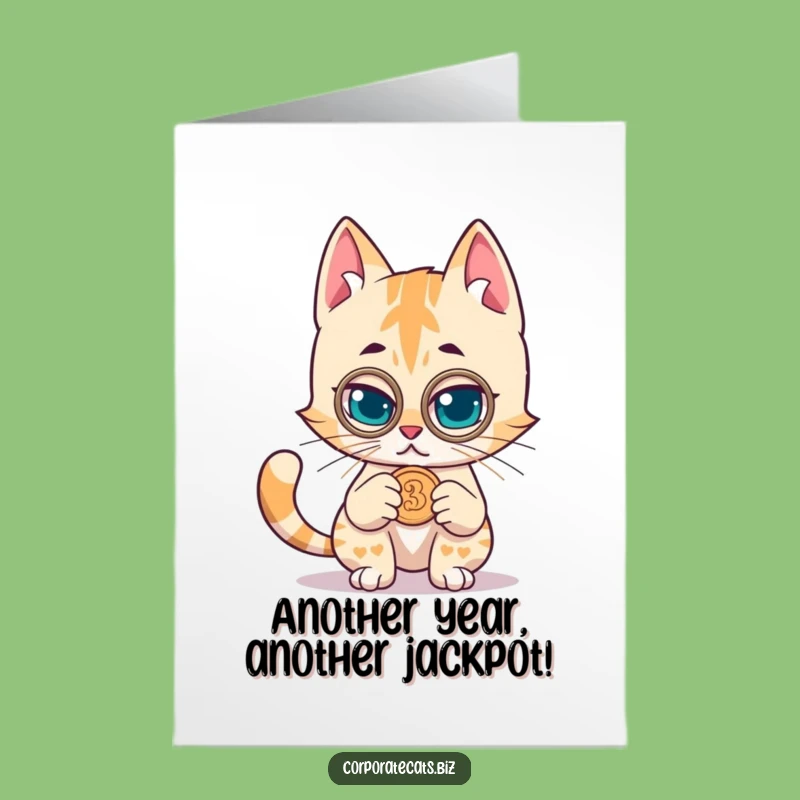 Free Printable Funny Birthday Card: Monocle Cat Investor Humorous Downloadable Gift