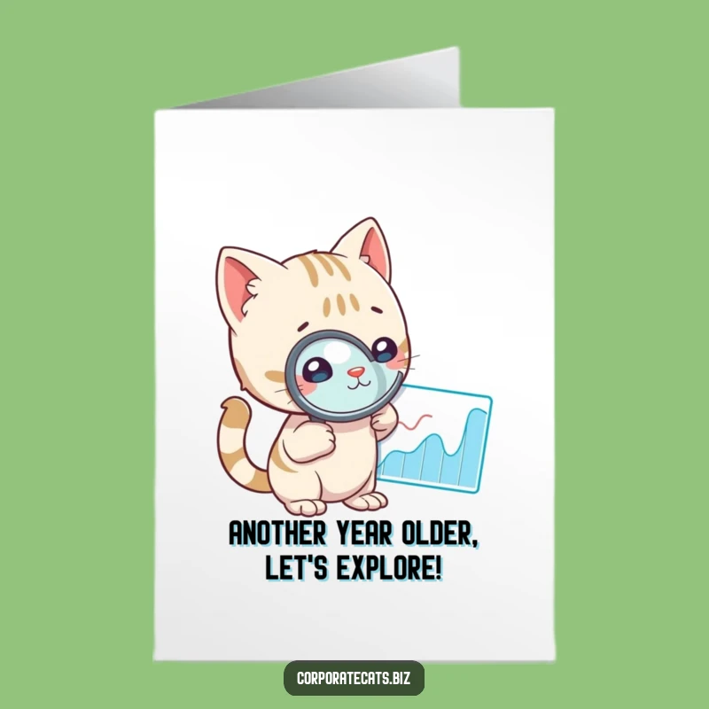 Free Printable Birthday Card: Curious Cat Magnifying Graph Funny Downloadable Gift