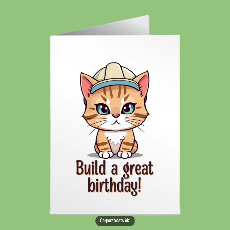 Free Printable Birthday Card: Hard Hat Cat, Downloadable Humor for Builders & DIYers