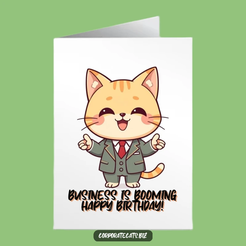 Free Printable Birthday Card: Business Cat Presenter, Your Funny Downloadable Gift!