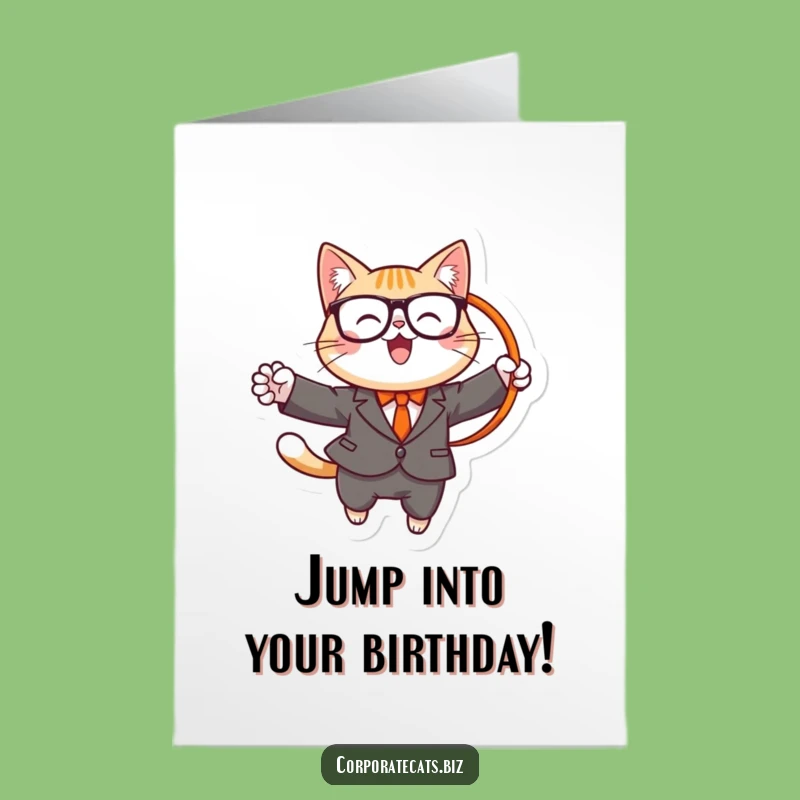 Free Printable Birthday Card: Cat Jumps Hoop, Funny Downloadable Gift