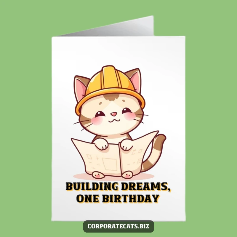 Free Printable Birthday Card: Funny Cat Engineer, Construction Humor, DIY Gift Download.