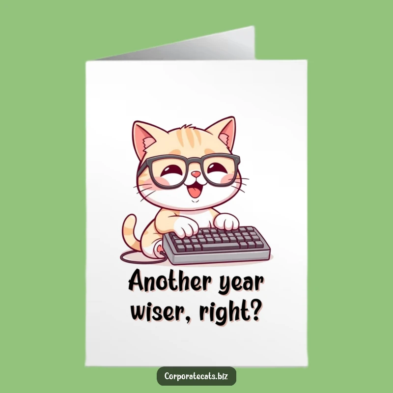 Free Printable Birthday Card: Typing Cat - Funny Downloadable Gift for Busy Friends