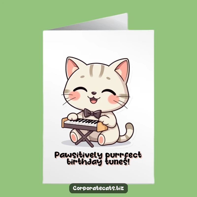 Free Printable Funny Birthday Card: Dapper Cat Pianist Humorous Downloadable Gift