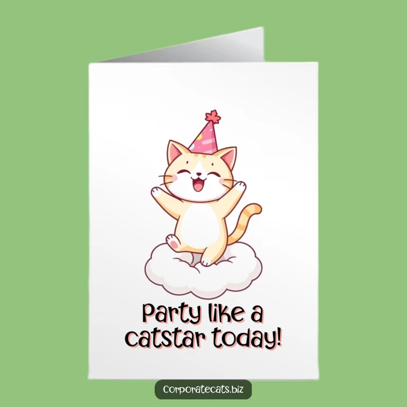 Free Printable Funny Birthday Cat Card: Joyful Party Cat Dancing Downloadable Gift