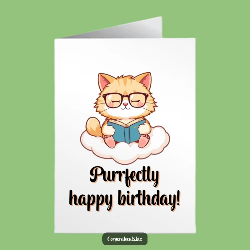Free Printable Funny Cat Birthday Card: Cloud Reading Scholar Humorous Greeting