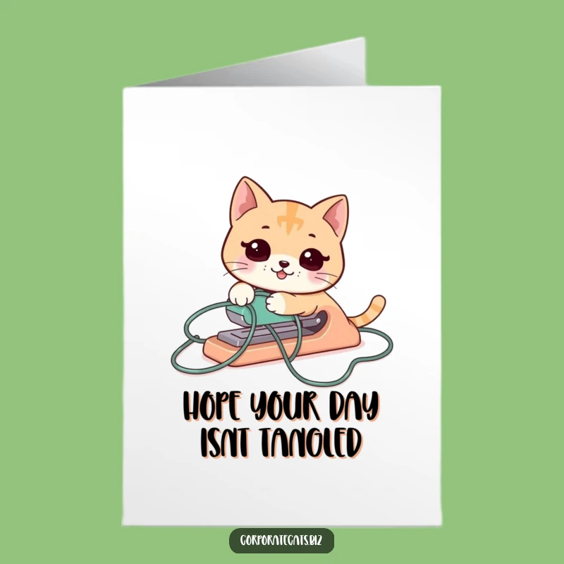 Free Printable Funny Birthday Card: Tangled Cat Stapler - Hilarious Downloadable Gift Idea